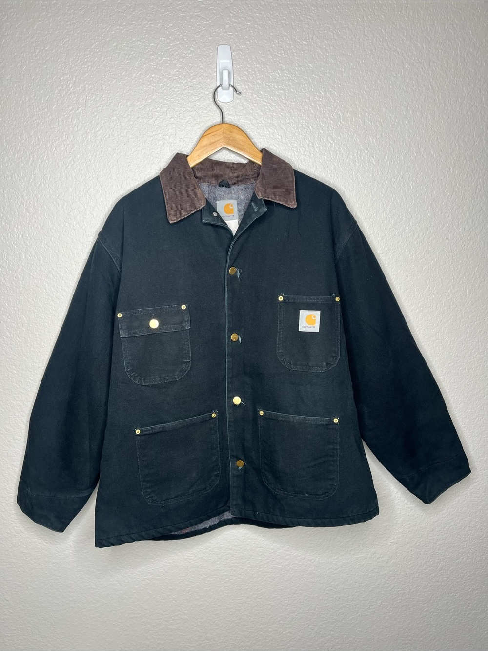 Carhartt Mens Jacket Vintage Blanket Lined Chore Black Made In USA‎ L / XL